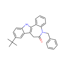 CC(C)(C)c1ccc2[nH]c3c(c2c1)CC(=O)N(Cc1ccccc1)c1ccccc1-3 ZINC000045299164