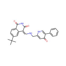 CC(C)(C)c1ccc2c(c1)/C(=C/NCc1cc(=O)c(-c3ccccc3)c[nH]1)C(=O)NC2=O ZINC000040918282