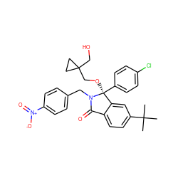 CC(C)(C)c1ccc2c(c1)[C@](OCC1(CO)CC1)(c1ccc(Cl)cc1)N(Cc1ccc([N+](=O)[O-])cc1)C2=O ZINC000072126849
