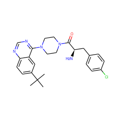 CC(C)(C)c1ccc2ncnc(N3CCN(C(=O)[C@H](N)Cc4ccc(Cl)cc4)CC3)c2c1 ZINC000064540169