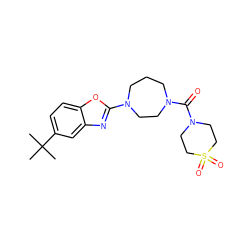 CC(C)(C)c1ccc2oc(N3CCCN(C(=O)N4CCS(=O)(=O)CC4)CC3)nc2c1 ZINC000059280994