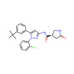 CC(C)(C)c1cccc(-c2cc(NC(=O)[C@H]3CNC(=O)C3)nn2-c2ccccc2Cl)c1 ZINC000169707071