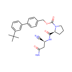 CC(C)(C)c1cccc(-c2ccc(COC(=O)N3CCC[C@H]3C(=O)N[C@H](C#N)CC(N)=O)cc2)c1 ZINC000169348314