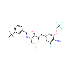 CC(C)(C)c1cccc(CN[C@H]2C[S@@+]([O-])C[C@@H](Cc3cc(F)c(N)c(OCC(F)(F)F)c3)[C@@H]2O)c1 ZINC000141058761