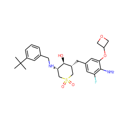 CC(C)(C)c1cccc(CN[C@H]2CS(=O)(=O)C[C@@H](Cc3cc(F)c(N)c(OC4COC4)c3)[C@@H]2O)c1 ZINC000084669482