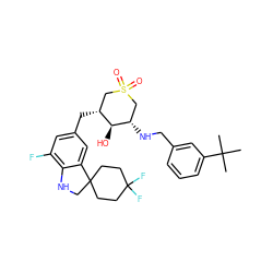 CC(C)(C)c1cccc(CN[C@H]2CS(=O)(=O)C[C@@H](Cc3cc(F)c4c(c3)C3(CCC(F)(F)CC3)CN4)[C@@H]2O)c1 ZINC000084654025