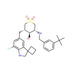 CC(C)(C)c1cccc(CN[C@H]2CS(=O)(=O)C[C@@H](Cc3cc(F)c4c(c3)C3(CCC3)CN4)[C@@H]2O)c1 ZINC000084654026