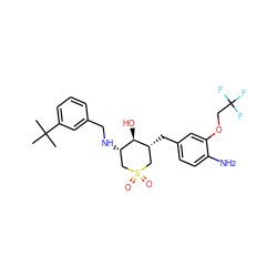 CC(C)(C)c1cccc(CN[C@H]2CS(=O)(=O)C[C@@H](Cc3ccc(N)c(OCC(F)(F)F)c3)[C@@H]2O)c1 ZINC000084669401