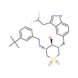 CC(C)(C)c1cccc(CN[C@H]2CS(=O)(=O)C[C@@H](Cc3ccc4[nH]cc(CC(F)F)c4c3)[C@@H]2O)c1 ZINC000084653228