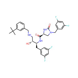 CC(C)(C)c1cccc(CNC[C@@H](O)[C@H](Cc2cc(F)cc(F)c2)NC(=O)[C@@H]2CN(Cc3cc(F)cc(F)c3)C(=O)N2)c1 ZINC000029050216