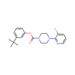 CC(C)(C)c1cccc(OC(=O)N2CCN(c3ncccc3Cl)CC2)c1 ZINC000049089794