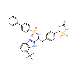 CC(C)(C)c1cccc2nc([C@@H](Cc3ccc([C@@H]4CC(=O)NS4(=O)=O)cc3)NS(=O)(=O)c3ccc(-c4ccccc4)cc3)[nH]c12 ZINC000036748834