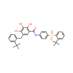 CC(C)(C)c1ccccc1Cc1cc(C(=O)Nc2ccc(S(=O)(=O)c3ccccc3C(C)(C)C)cc2)c(O)c(O)c1O ZINC000299869831