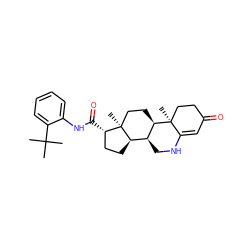 CC(C)(C)c1ccccc1NC(=O)[C@H]1CC[C@@H]2[C@@H]3CNC4=CC(=O)CC[C@]4(C)[C@@H]3CC[C@]12C ZINC000026579377