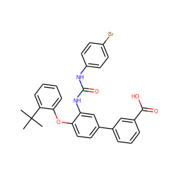 CC(C)(C)c1ccccc1Oc1ccc(-c2cccc(C(=O)O)c2)cc1NC(=O)Nc1ccc(Br)cc1 ZINC001772644392