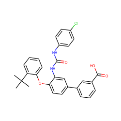 CC(C)(C)c1ccccc1Oc1ccc(-c2cccc(C(=O)O)c2)cc1NC(=O)Nc1ccc(Cl)cc1 ZINC001772640673