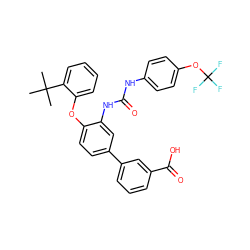 CC(C)(C)c1ccccc1Oc1ccc(-c2cccc(C(=O)O)c2)cc1NC(=O)Nc1ccc(OC(F)(F)F)cc1 ZINC001772653728