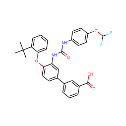 CC(C)(C)c1ccccc1Oc1ccc(-c2cccc(C(=O)O)c2)cc1NC(=O)Nc1ccc(OC(F)F)cc1 ZINC001772571992