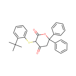 CC(C)(C)c1ccccc1SC1C(=O)CC(c2ccccc2)(c2ccccc2)OC1=O ZINC000101319384