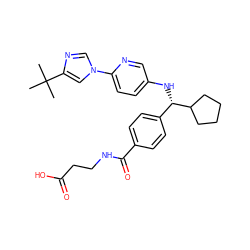 CC(C)(C)c1cn(-c2ccc(N[C@@H](c3ccc(C(=O)NCCC(=O)O)cc3)C3CCCC3)cn2)cn1 ZINC000096170508