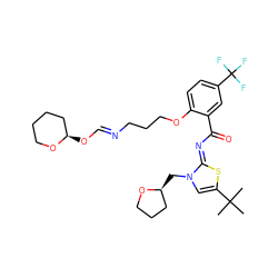 CC(C)(C)c1cn(C[C@H]2CCCO2)/c(=N/C(=O)c2cc(C(F)(F)F)ccc2OCCC/N=C/O[C@@H]2CCCCO2)s1 ZINC000169685394