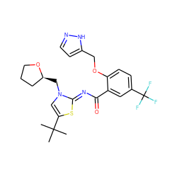 CC(C)(C)c1cn(C[C@H]2CCCO2)/c(=N/C(=O)c2cc(C(F)(F)F)ccc2OCc2ccn[nH]2)s1 ZINC000168042495