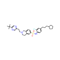 CC(C)(C)c1cnc(CCN2CCc3cc(S(=O)(=O)Nc4ccc(CCCC5CCCC5)cc4F)ccc3C2)cn1 ZINC000220160084