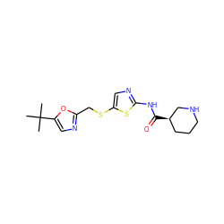 CC(C)(C)c1cnc(CSc2cnc(NC(=O)[C@@H]3CCCNC3)s2)o1 ZINC000013559934