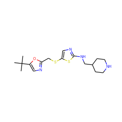 CC(C)(C)c1cnc(CSc2cnc(NCC3CCNCC3)s2)o1 ZINC000040973079