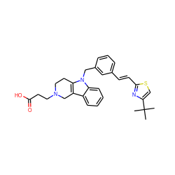 CC(C)(C)c1csc(/C=C/c2cccc(Cn3c4c(c5ccccc53)CN(CCC(=O)O)CC4)c2)n1 ZINC000043012414