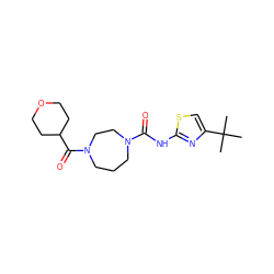 CC(C)(C)c1csc(NC(=O)N2CCCN(C(=O)C3CCOCC3)CC2)n1 ZINC000071317794