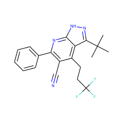 CC(C)(C)c1n[nH]c2nc(-c3ccccc3)c(C#N)c(CCC(F)(F)F)c12 ZINC001772628911