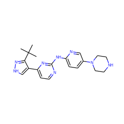 CC(C)(C)c1n[nH]cc1-c1ccnc(Nc2ccc(N3CCNCC3)cn2)n1 ZINC000064528455