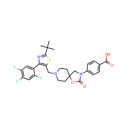 CC(C)(C)c1nc(-c2cc(F)c(F)cc2F)c(CN2CCC3(CC2)CN(c2ccc(C(=O)O)cc2)C(=O)O3)s1 ZINC000144647217