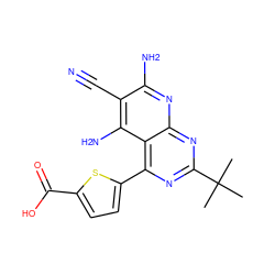 CC(C)(C)c1nc(-c2ccc(C(=O)O)s2)c2c(N)c(C#N)c(N)nc2n1 ZINC000473158366