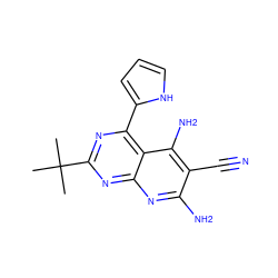 CC(C)(C)c1nc(-c2ccc[nH]2)c2c(N)c(C#N)c(N)nc2n1 ZINC000473154500