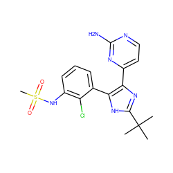 CC(C)(C)c1nc(-c2ccnc(N)n2)c(-c2cccc(NS(C)(=O)=O)c2Cl)[nH]1 ZINC000096174576