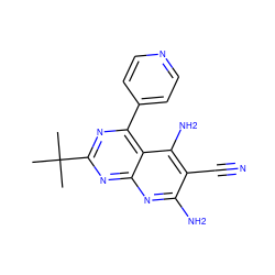 CC(C)(C)c1nc(-c2ccncc2)c2c(N)c(C#N)c(N)nc2n1 ZINC000473157219