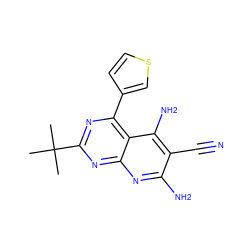 CC(C)(C)c1nc(-c2ccsc2)c2c(N)c(C#N)c(N)nc2n1 ZINC000473157271