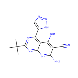 CC(C)(C)c1nc(-c2cnn[nH]2)c2c(N)c(C#N)c(N)nc2n1 ZINC000473155268