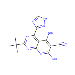 CC(C)(C)c1nc(-c2nc[nH]n2)c2c(N)c(C#N)c(N)nc2n1 ZINC000473155185