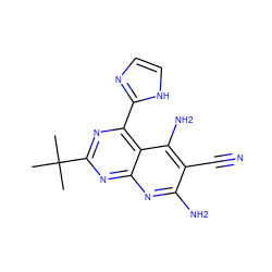 CC(C)(C)c1nc(-c2ncc[nH]2)c2c(N)c(C#N)c(N)nc2n1 ZINC000473160598