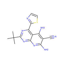 CC(C)(C)c1nc(-c2nccs2)c2c(N)c(C#N)c(N)nc2n1 ZINC000263621116