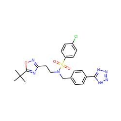 CC(C)(C)c1nc(CCN(Cc2ccc(-c3nnn[nH]3)cc2)S(=O)(=O)c2ccc(Cl)cc2)no1 ZINC000049089982