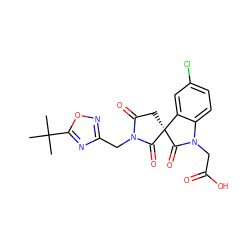 CC(C)(C)c1nc(CN2C(=O)C[C@@]3(C2=O)C(=O)N(CC(=O)O)c2ccc(Cl)cc23)no1 ZINC000014976749