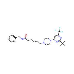 CC(C)(C)c1nc(N2CCN(CCCCCC(=O)NCc3ccccc3)CC2)cc(C(F)(F)F)n1 ZINC000036089323