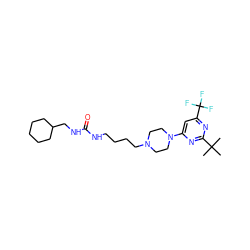 CC(C)(C)c1nc(N2CCN(CCCCNC(=O)NCC3CCCCC3)CC2)cc(C(F)(F)F)n1 ZINC000028572070