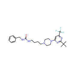 CC(C)(C)c1nc(N2CCN(CCCCNC(=O)NCc3ccccc3)CC2)cc(C(F)(F)F)n1 ZINC000028571925