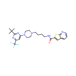 CC(C)(C)c1nc(N2CCN(CCCCNC(=O)c3cc4cccnc4s3)CC2)cc(C(F)(F)F)n1 ZINC000299830026