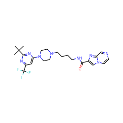 CC(C)(C)c1nc(N2CCN(CCCCNC(=O)c3cn4ccncc4n3)CC2)cc(C(F)(F)F)n1 ZINC000207549605